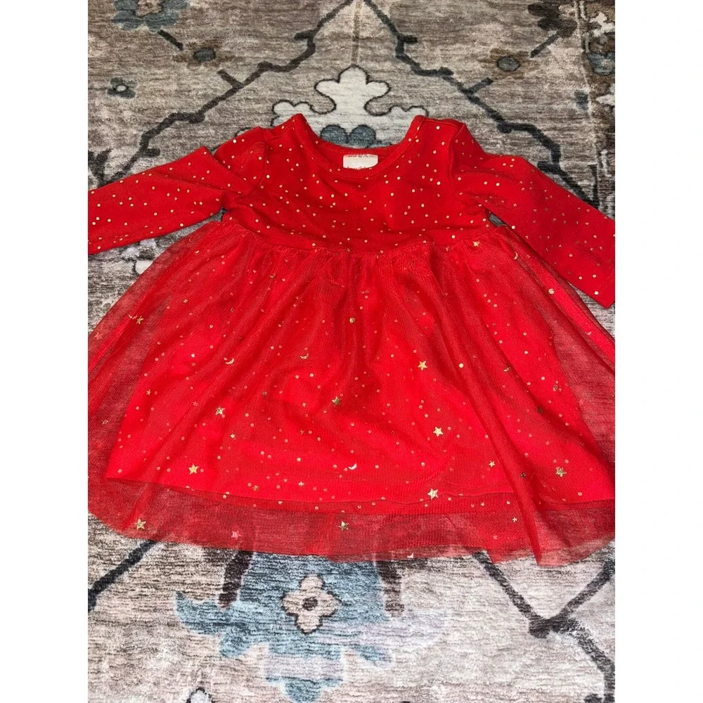Hanna Andersson Baby Girls Holiday Red Shimmer Start Dress‎ in Soft Tulle 3-6M